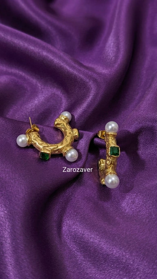 Emerald Pearl hoops