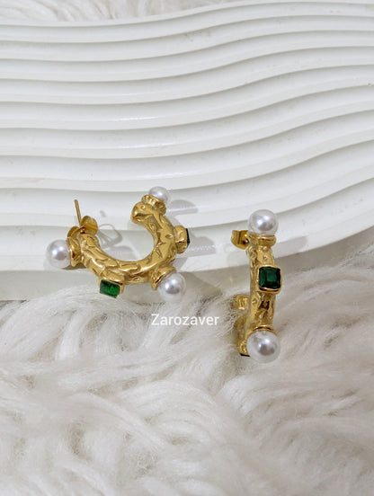 Emerald Pearl hoops