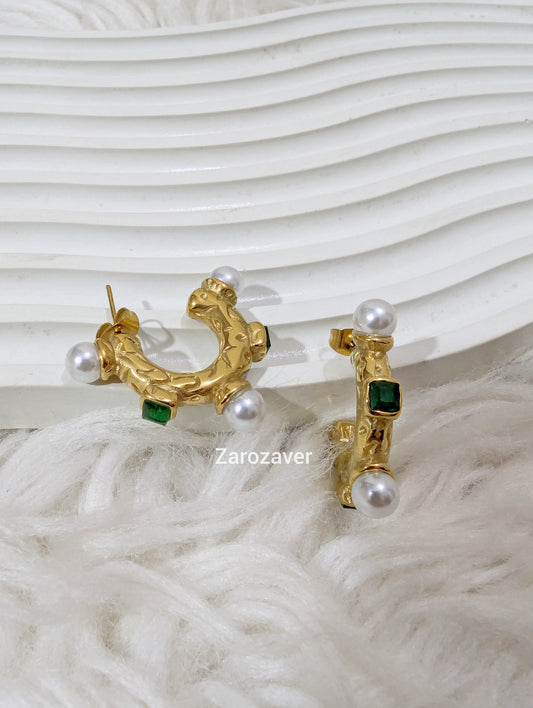 Emerald Pearl hoops